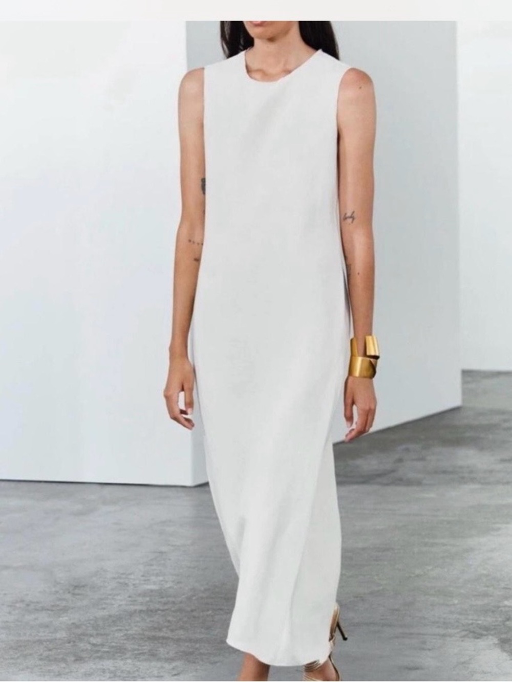 Zara White Sleeveless Maxi Dress - Clean Minimal Silhouette